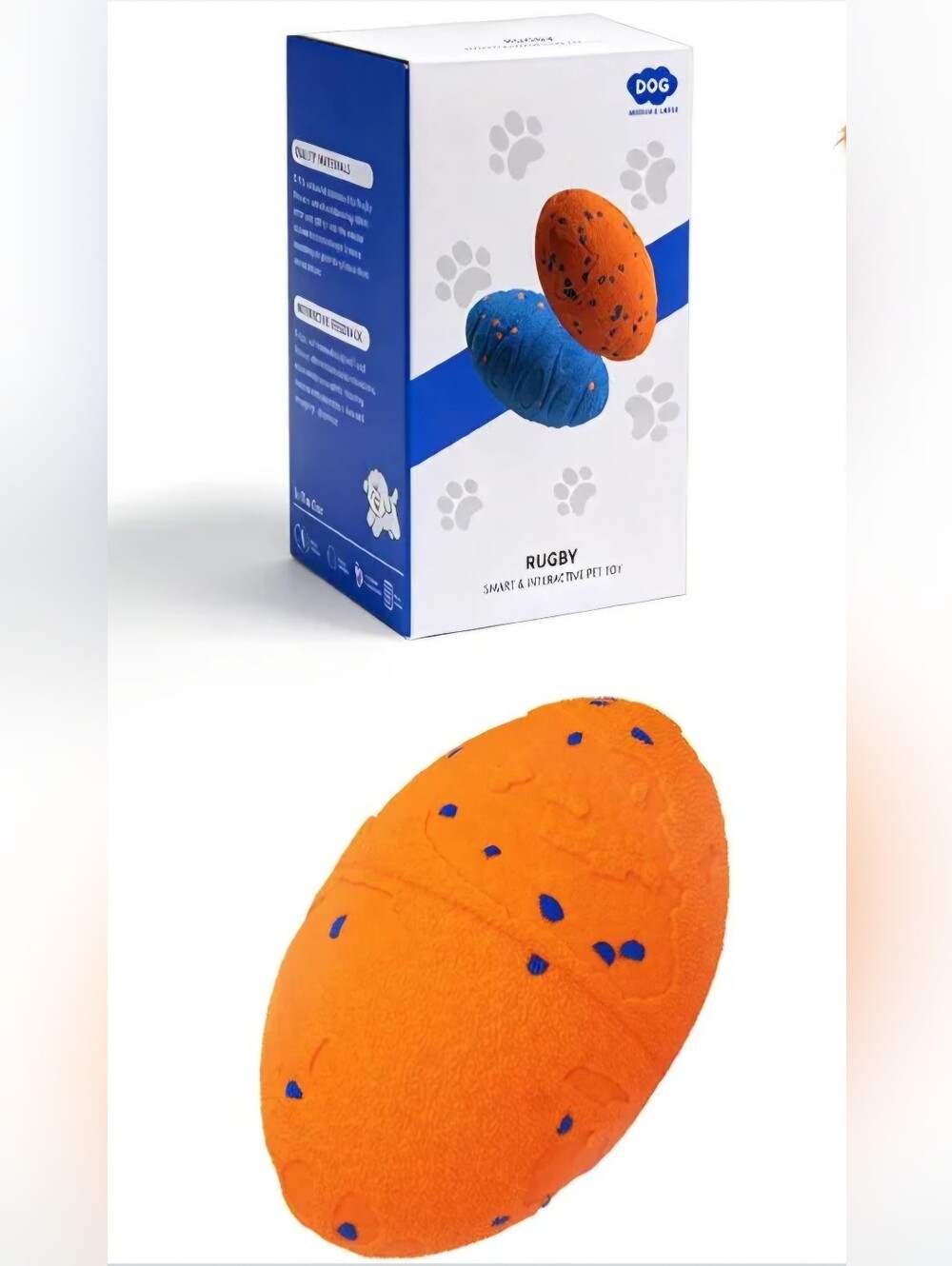 Rugby interactive pet toy in bright orange.